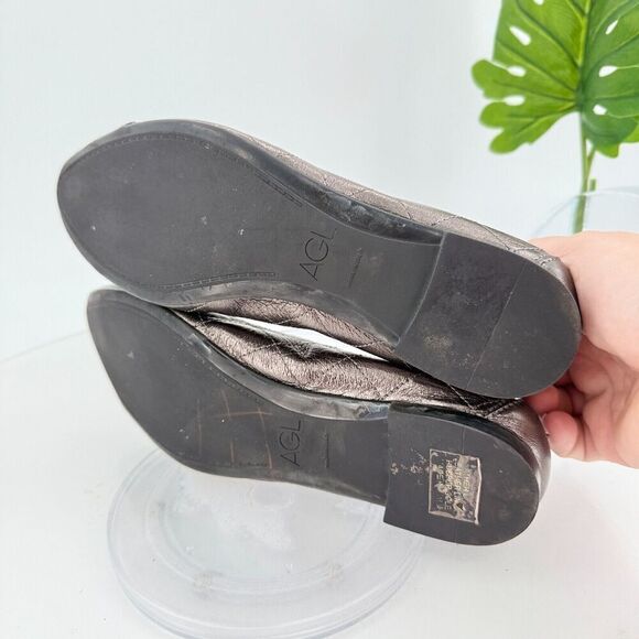 AGL Naomi Womens Ballet Flats Size 38.5 8.5 Quilted Silver Black Leather Cap Toe - Picture 10 of 16